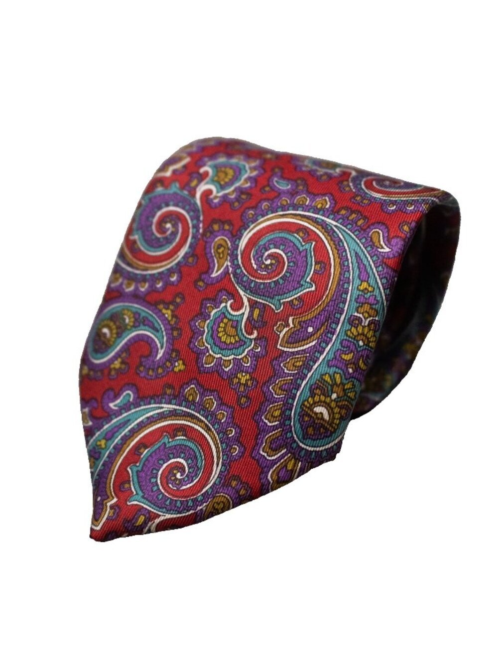 Vintage Paisley Tie 100% Silk Made in Italy Red / Blue 3.5"